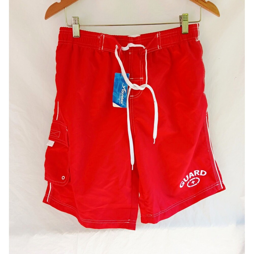 Adoretex Men’s Red Lifeguard Board Shorts Swim Bottom Mesh Lined Drawstring S